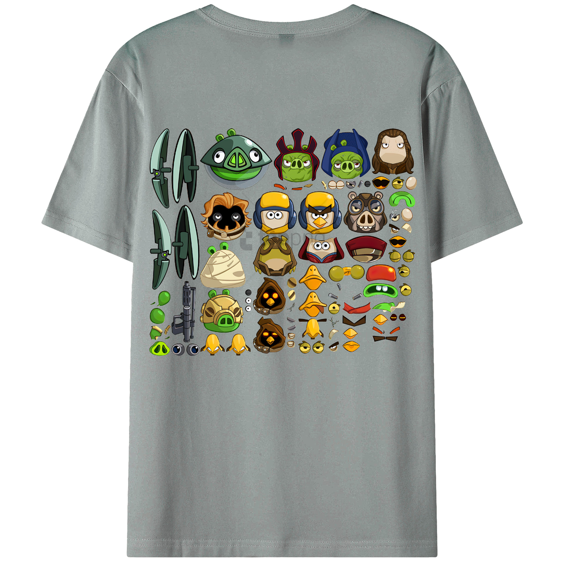 （画像用） Angry Birds アングリーバード 綿100％ メンズ半袖Tシャツ（バックプリント） 通気性